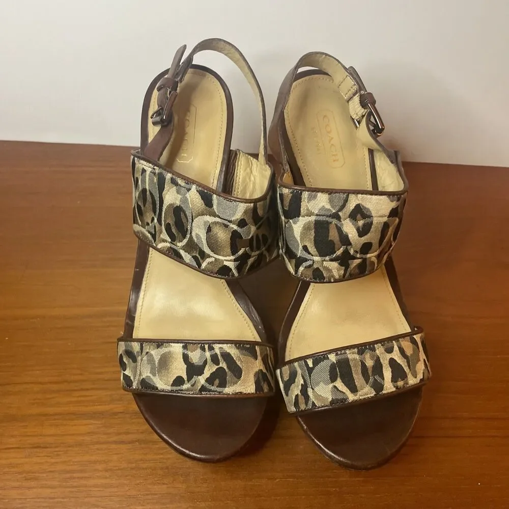 Coach Heels Wooden Wedge Leather Women’s Shoes Platform Size 8.5 - Picture 3 of 9